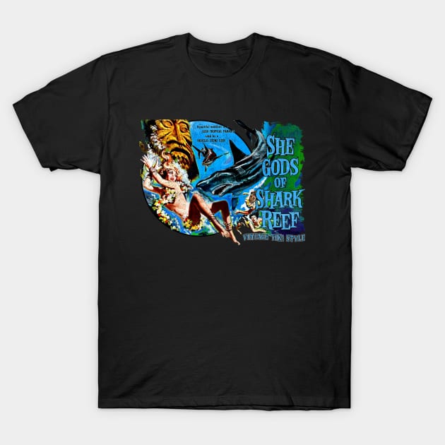 She Gods Of Shark Reef Tiki Vintage Style T-Shirt by Joaddo